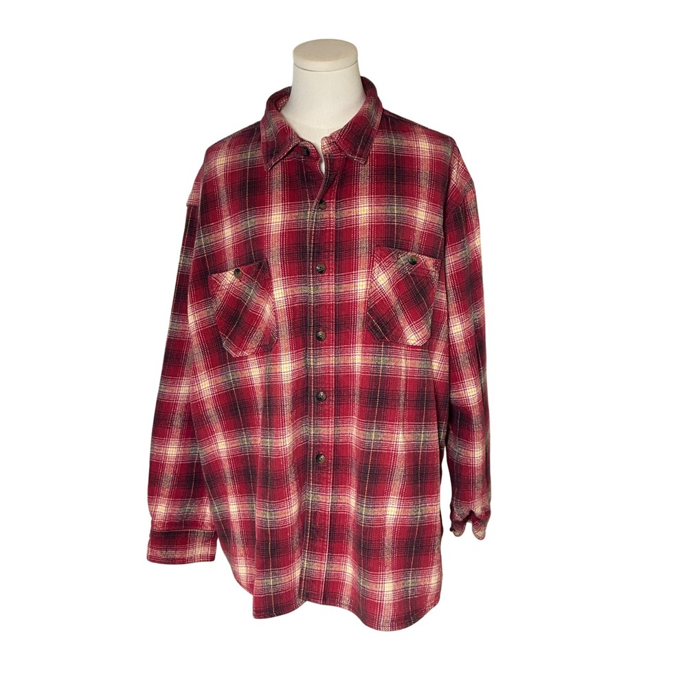C.E. Schmidt Heavyweight Plaid Flannel Button Down Shirt Red Cotton XXL